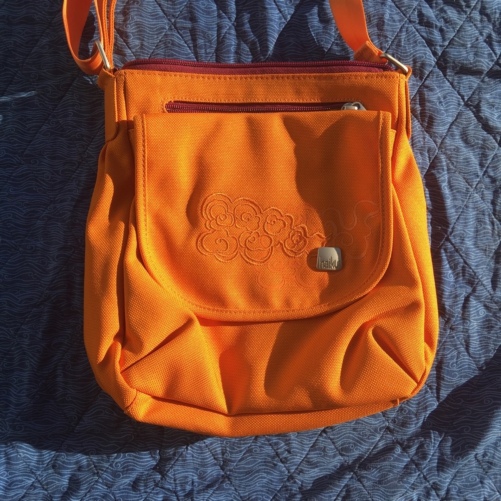 Haiku Orange Crossbody Bag with Embroidered Front Flap